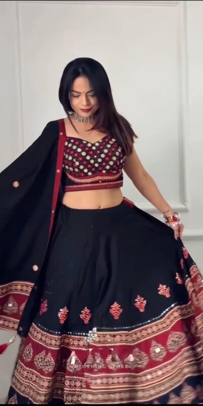 BE 503 Black | Printed Roman Lehenga Choli with Mirror Work. Affordable Price ₹2299. Delivery 4-6 Working Days. Shop now. | Lehenga, Bollywood Lehenga, Creative Lehenga, Designer Lehenga, Embroidered Lehenga, Party Wear Lehenga