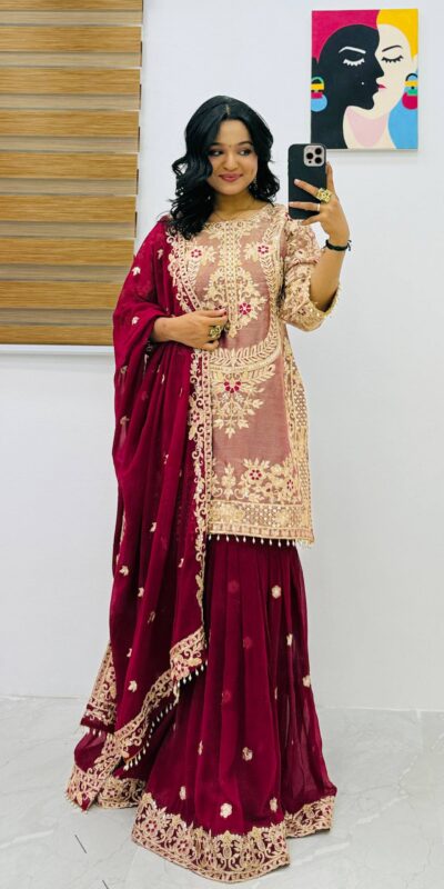 ZC 8012 Maroon Crunchy Silk Salwar Suit with Embroidery Work. Wedding, Party, Festive, Events Best Price ₹2449. Delivery 4-6 Working Days. Shop now. | Jump Suits, Salwar suit, Casual Suits, Creative suits, Designer Suits, Palazzo Suits, Party Wear Suits, Patiala Suits, Straight Suits