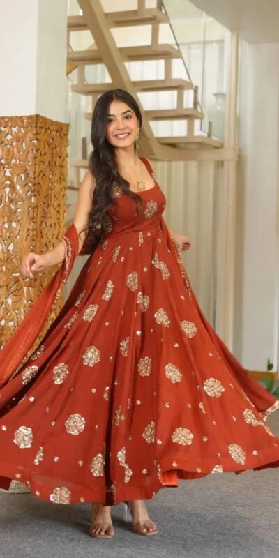 RTC 6071 Rust karishma Silk Salwar Suit Perfect for Wedding, Party, Baby Shower, Housewarming, Traditional Day – . Special Price ₹2149. Delivery 4-6 Working | Anarkali Suits, Bollywood Anarkali, Creative-Anarkali, Designer Anarkali, Embroidered Anarkali, Party Wear Anarkali