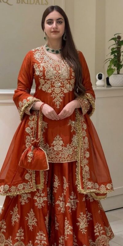 MT 1079 Rust Natural Silk Salwar Suit with Sequins Work & Embroidery Work. Special Price ₹2449. Delivery 4-6 Working Days. Shop now. | Jump Suits, Salwar suit, Casual Suits, Creative suits, Designer Suits, Palazzo Suits, Party Wear Suits, Patiala Suits, Straight Suits