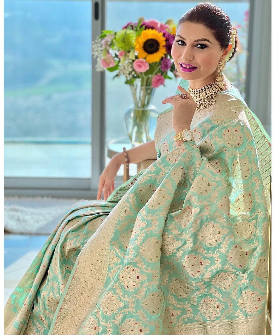 KPR 242 Sea Green Soft Lichi Silk Saree with Lace Work & Lace Border. Introductory Price ₹1649. Delivery 4-6 Working Days. Shop now. | Sarees, Bollywood Sarees, Creative Sarees, Designer Sarees, Embroidered Sarees, Ethnic Saree, Modern Digital sarees, Party Wear Sarees