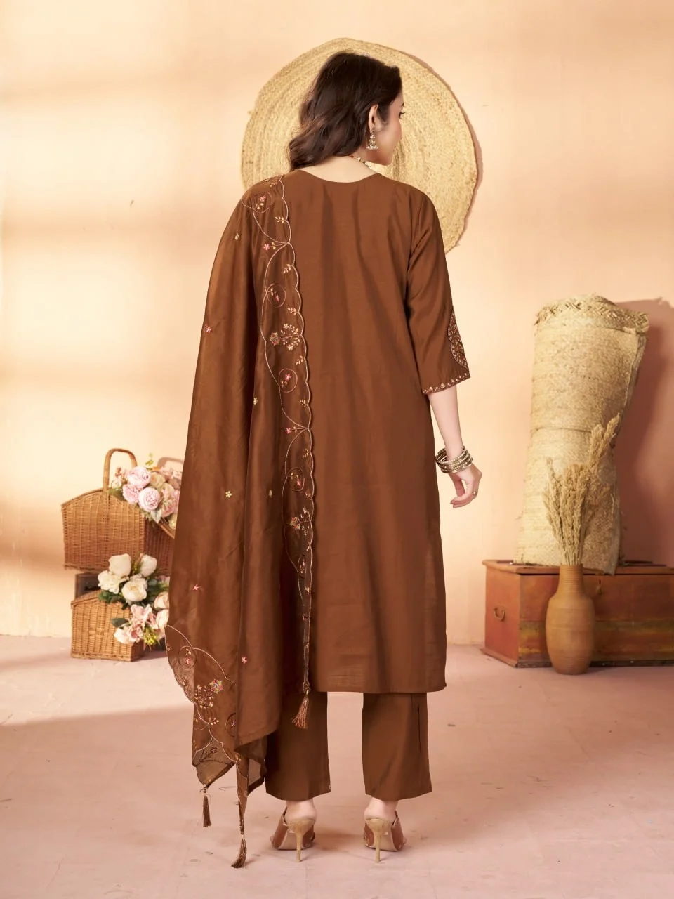 Alluring Brown Marina Silk Thread Work Salwar Suit - Image 2
