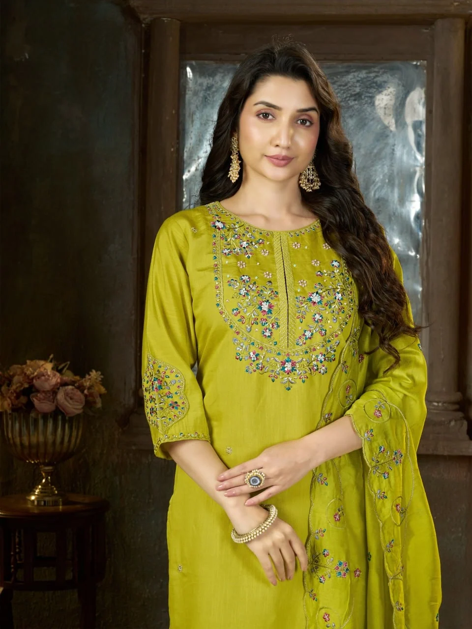 Alluring Light Green Marina Silk Thread Work Salwar Suit - Image 5