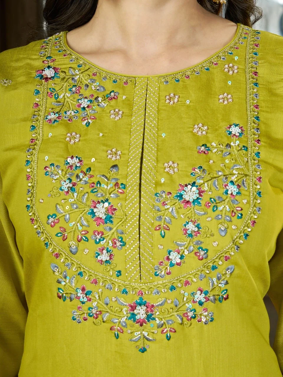 Alluring Light Green Marina Silk Thread Work Salwar Suit - Image 4