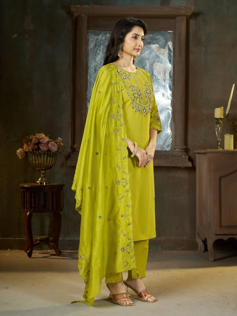 Alluring Light Green Marina Silk Thread Work Salwar Suit - Image 3