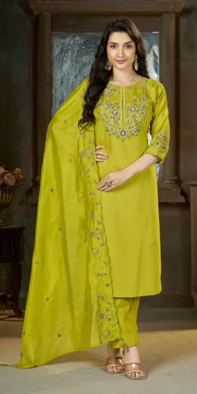 Alluring Light Green Marina Silk Thread Work Salwar Suit