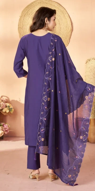 Alternative view of Alluring Purple Marina Silk Thread Work Salwar Suit