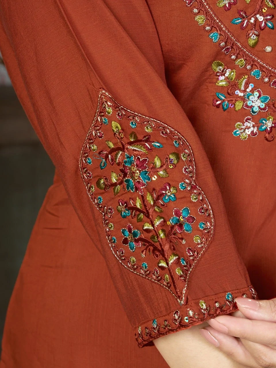 Alluring Rust Marina Silk Thread Work Salwar Suit - Image 6