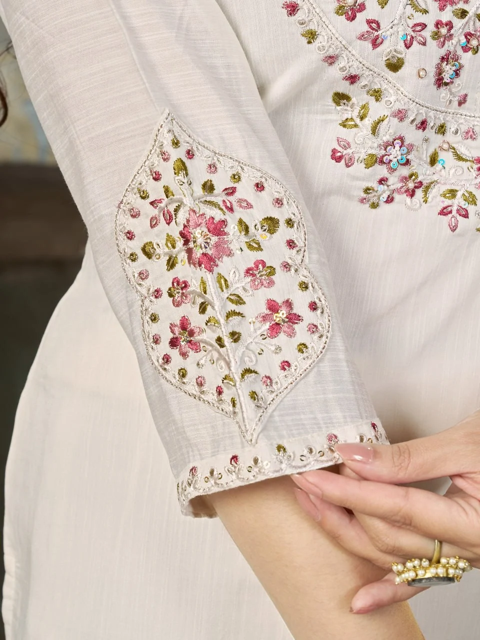 Alluring White Marina Silk Thread Work Salwar Suit - Image 5