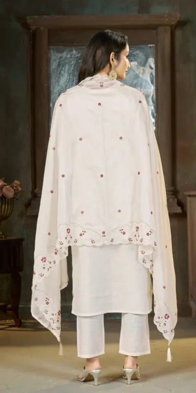 Alternative view of Alluring White Marina Silk Thread Work Salwar Suit