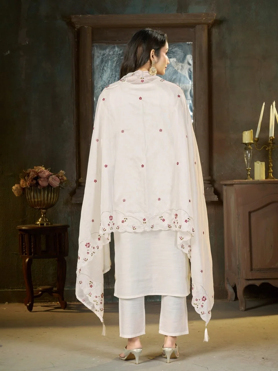 Alluring White Marina Silk Thread Work Salwar Suit - Image 2