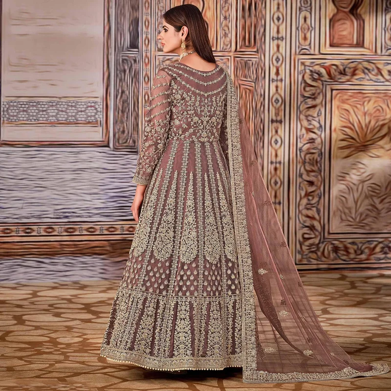 Super Peach Butterfly Net Sequins Work Salwar Suit - Image 3