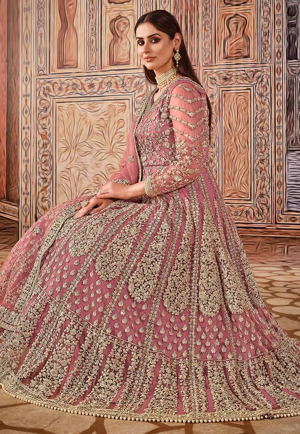 Super Pink Butterfly Net Sequins Work Salwar Suit