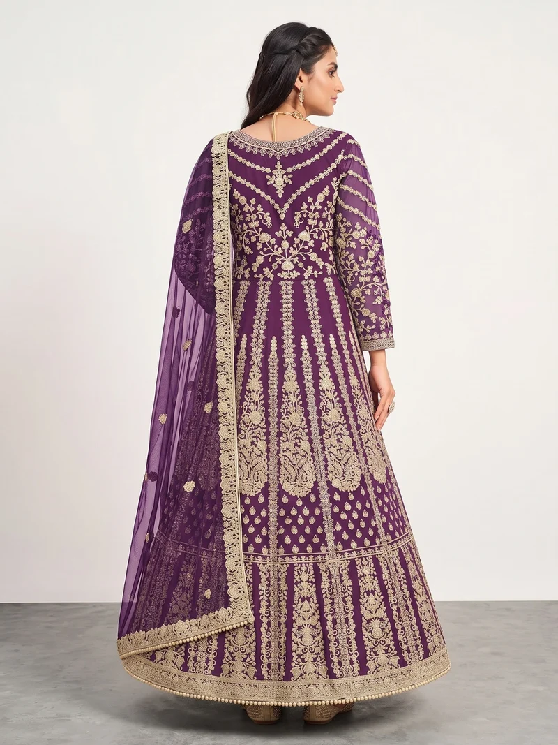 Super Purple Butterfly Net Sequins Work Salwar Suit - Image 3