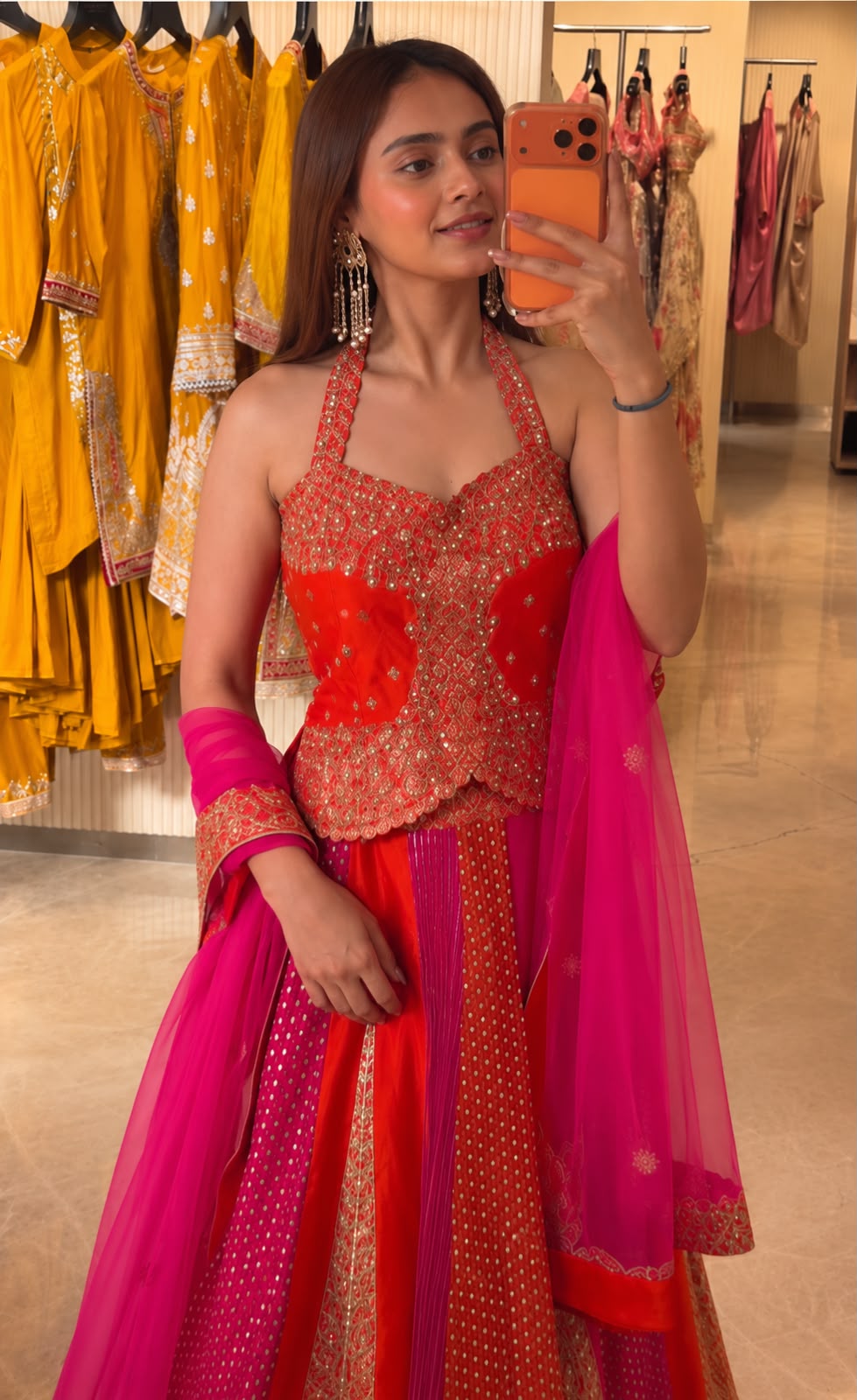 BB 85 Orange Shiny Chinon Silk Sequence Work Lehenga Choli Perfect for Wedding, Party, Ganesh Chaturthi, Baby Shower, Makar Affordable Price ₹2999. /- | Lehenga, Bollywood Lehenga, Creative Lehenga, Designer Lehenga, Embroidered Lehenga, Party Wear Lehenga