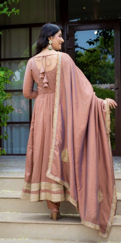 ND 5078 Brown Vichitra Salwar Suit with Sequins Work & Embroidery Work. Available at ₹2449 only. Delivery 4-6 Working Days. Shop now. | Anarkali Suits, Bollywood Anarkali, Creative-Anarkali, Designer Anarkali, Embroidered Anarkali, Party Wear Anarkali