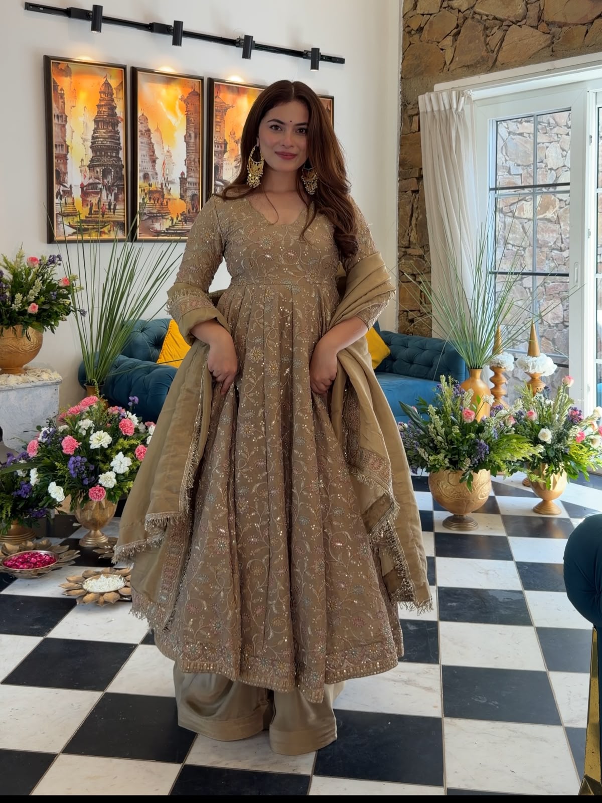 SR 1726 Chiku Fendy Silk Gown with Embroidery Work & Sequins Work. Special Price ₹2899. Delivery 4-6 Working Days. Shop now. | Gowns, Bollywood Gowns, Creative Gowns, Designer Gowns, Embroidered Gowns, Party Wear Gowns