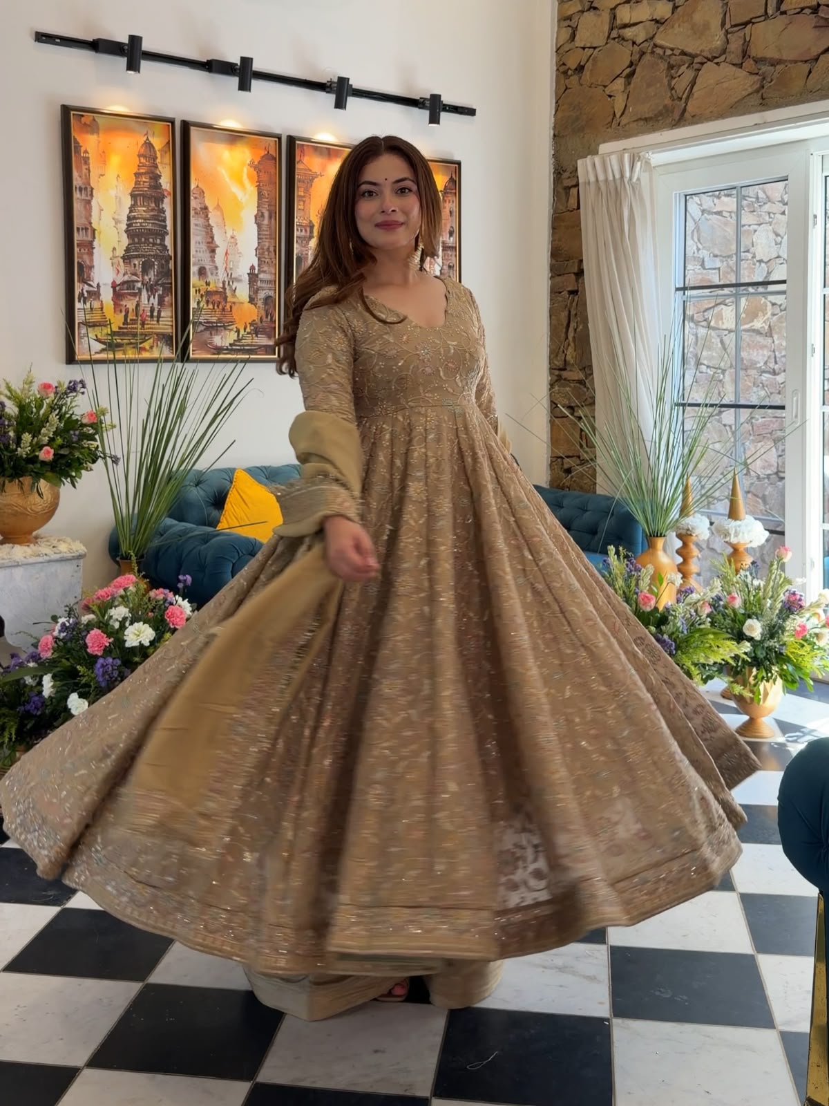 SR 1726 Chiku Fendy Silk Gown with Embroidery Work & Sequins Work. Special Price ₹2899. Delivery 4-6 Working Days. Shop now. | Gowns, Bollywood Gowns, Creative Gowns, Designer Gowns, Embroidered Gowns, Party Wear Gowns