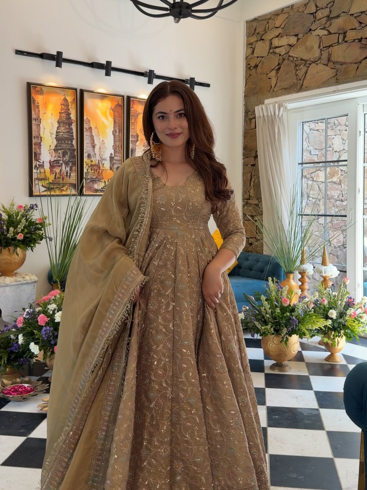 SR 1726 Chiku Fendy Silk Gown with Embroidery Work & Sequins Work. Special Price ₹2899. Delivery 4-6 Working Days. Shop now. | Gowns, Bollywood Gowns, Creative Gowns, Designer Gowns, Embroidered Gowns, Party Wear Gowns
