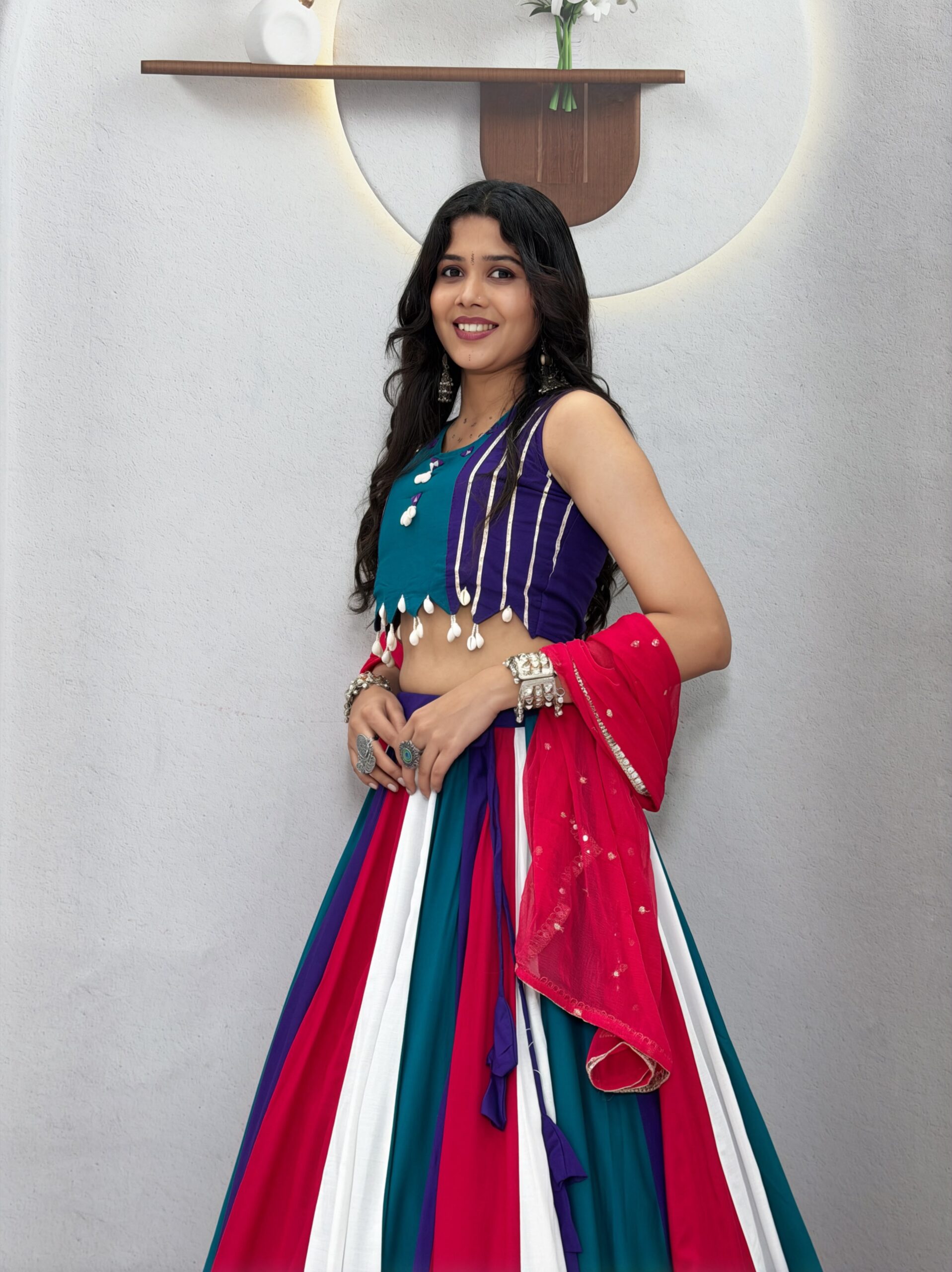 Ram 186 Multi in Pure Cotton Mirror Work & Gamthi Work Lehenga Choli . Exclusive Offer ₹3149. Delivery 4-6 Working Days. Shop now. | Lehenga, Bollywood Lehenga, Creative Lehenga, Designer Lehenga, Embroidered Lehenga, Party Wear Lehenga