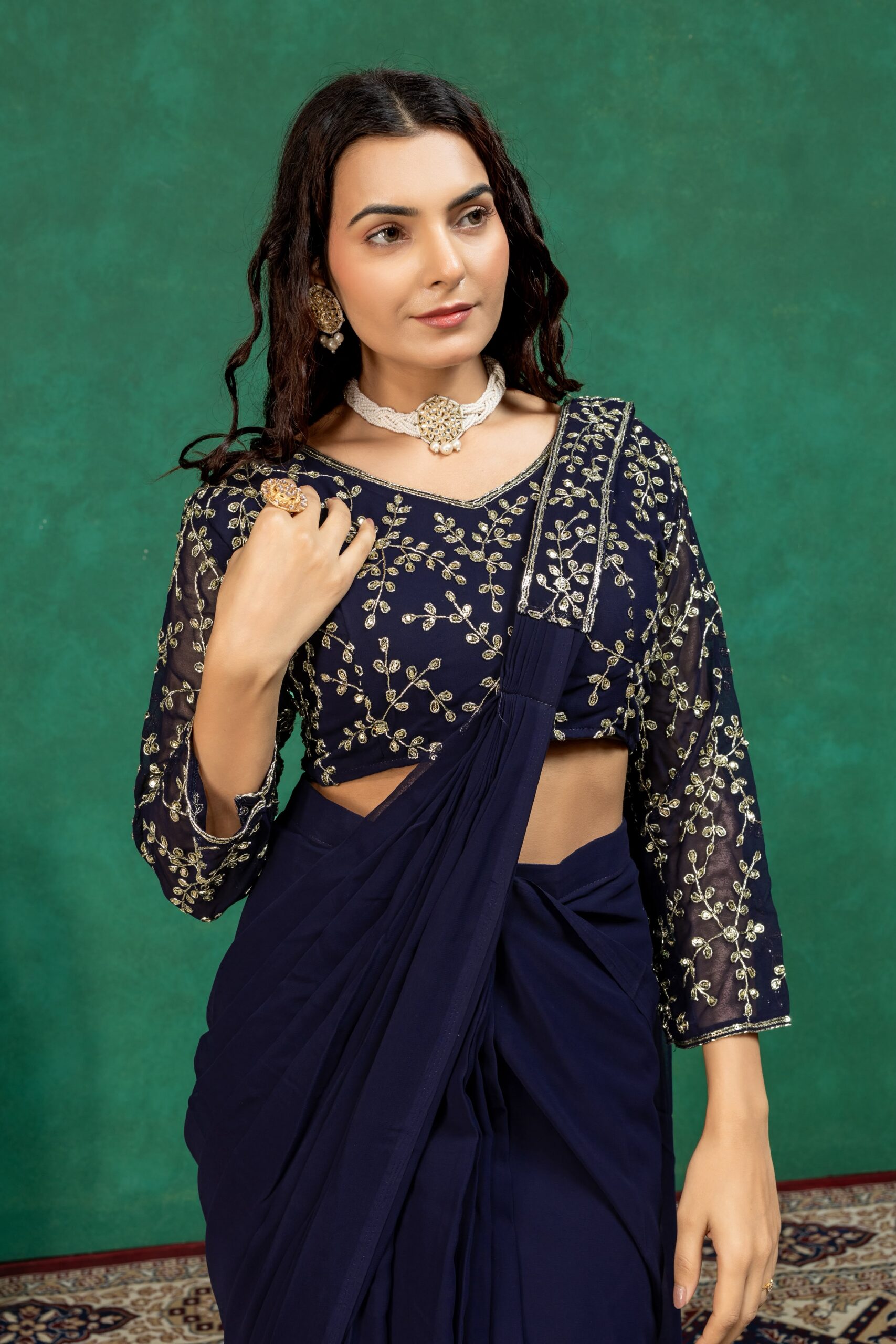 ST 1208 Navy Blue Color Faux Georgette Embroidery Sequins Work Saree Casual, Wedding, Festive, Events . Expected Delivery 4-6 Working Days @2099/- only | Sarees, Bollywood Sarees, Creative Sarees, Designer Sarees, Embroidered Sarees, Ethnic Saree, Modern Digital sarees, Party Wear Sarees