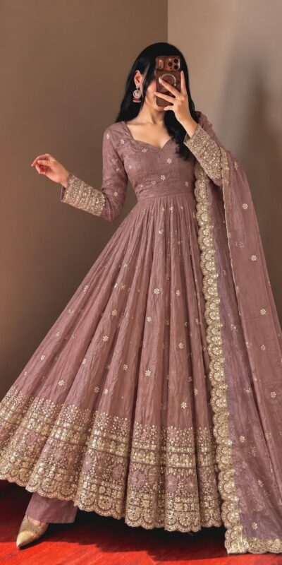 JF 059 Onion Fendy Silk Gown with Embroidery Work & Sequins Work. Special Price ₹2799. Delivery 4-6 Working Days. Shop now. | Gowns, Bollywood Gowns, Creative Gowns, Designer Gowns, Embroidered Gowns, Party Wear Gowns