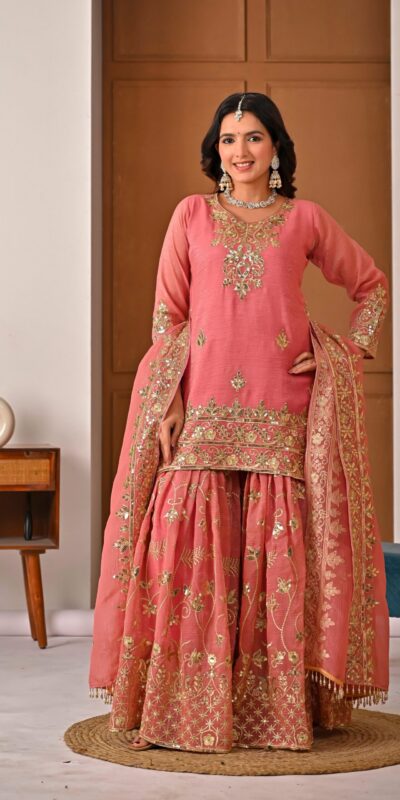 ND 5060 Peach Crunchy Silk Salwar Suit with Embroidery Work. Wedding, Party, Festive, Events Best Price ₹2999. Delivery 4-6 Working Days. Shop now. | Jump Suits, Salwar suit, Casual Suits, Creative suits, Designer Suits, Palazzo Suits, Party Wear Suits, Patiala Suits, Straight Suits