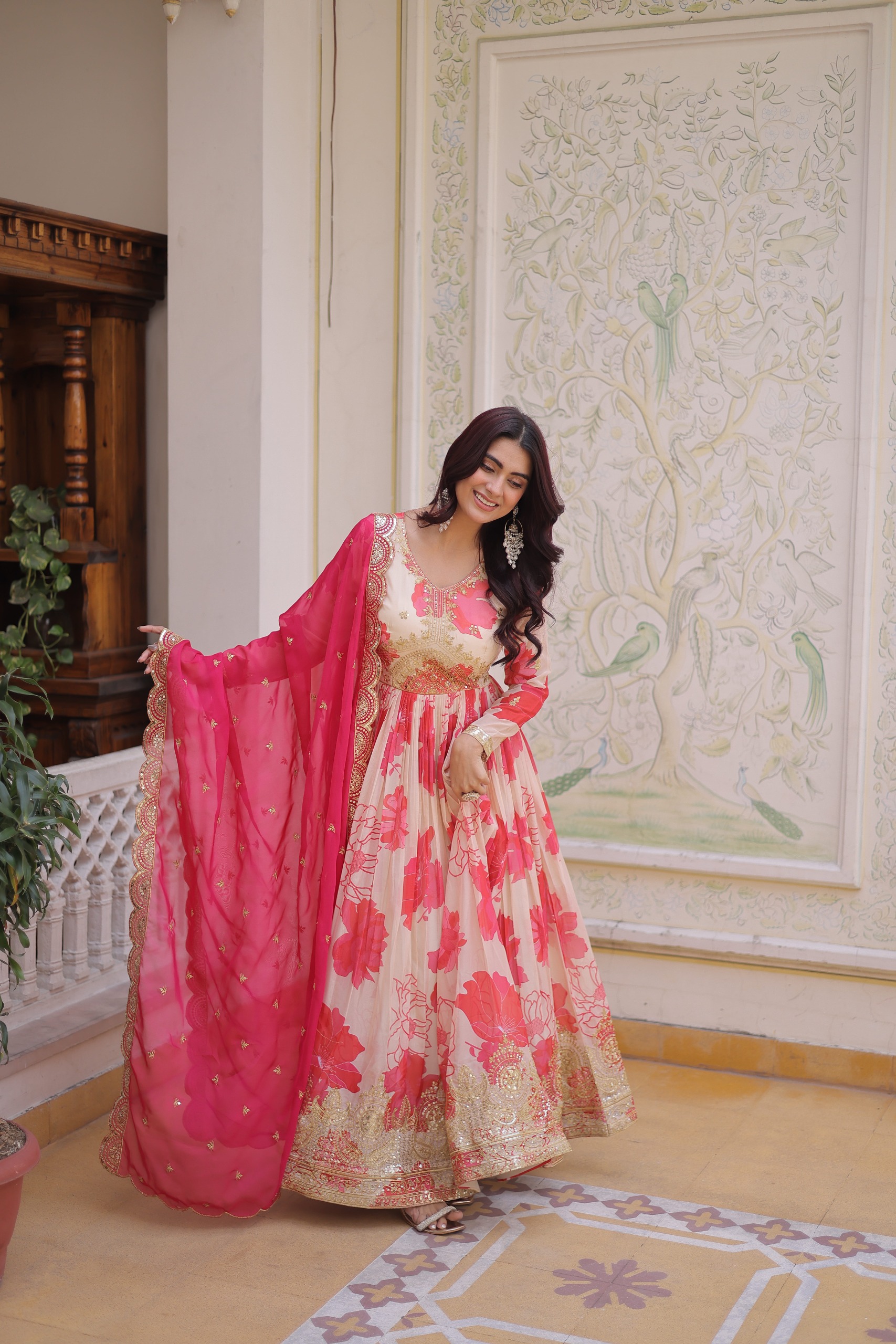 KA 1242 Pink in Russian Silk Embroidery Work & Zari Work Gown . Exclusive Offer ₹2849. Delivery 4-6 Working Days. Shop now. | Gowns, Bollywood Gowns, Creative Gowns, Designer Gowns, Embroidered Gowns, Party Wear Gowns