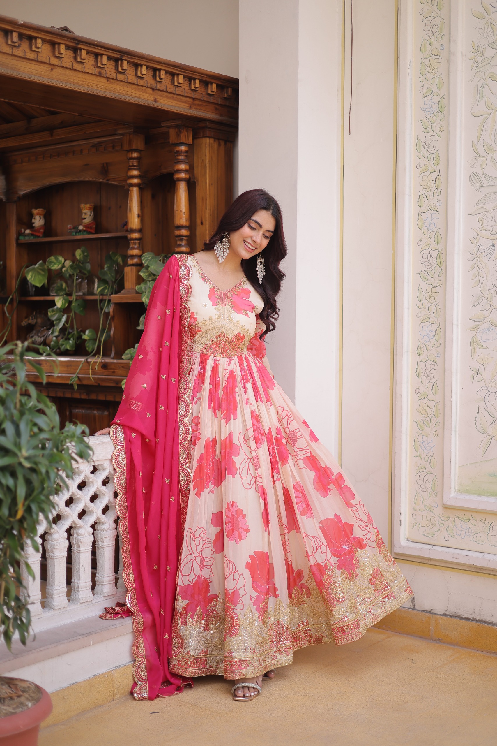 KA 1242 Pink in Russian Silk Embroidery Work & Zari Work Gown . Exclusive Offer ₹2849. Delivery 4-6 Working Days. Shop now. | Gowns, Bollywood Gowns, Creative Gowns, Designer Gowns, Embroidered Gowns, Party Wear Gowns