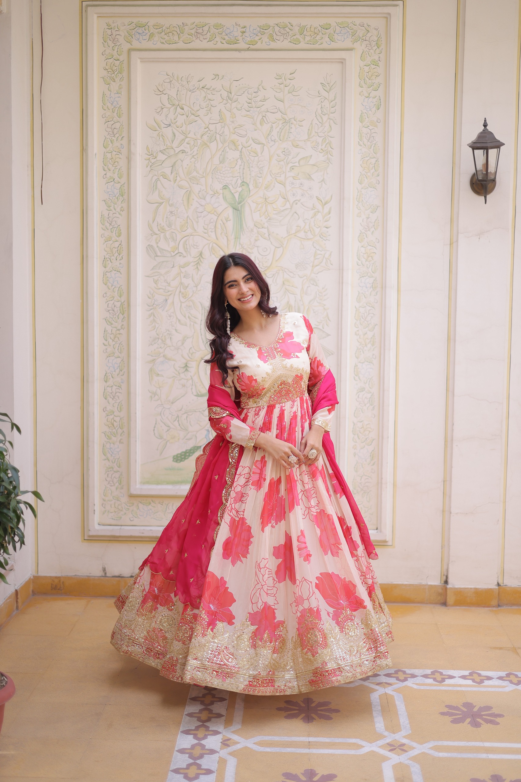 KA 1242 Pink in Russian Silk Embroidery Work & Zari Work Gown . Exclusive Offer ₹2849. Delivery 4-6 Working Days. Shop now. | Gowns, Bollywood Gowns, Creative Gowns, Designer Gowns, Embroidered Gowns, Party Wear Gowns