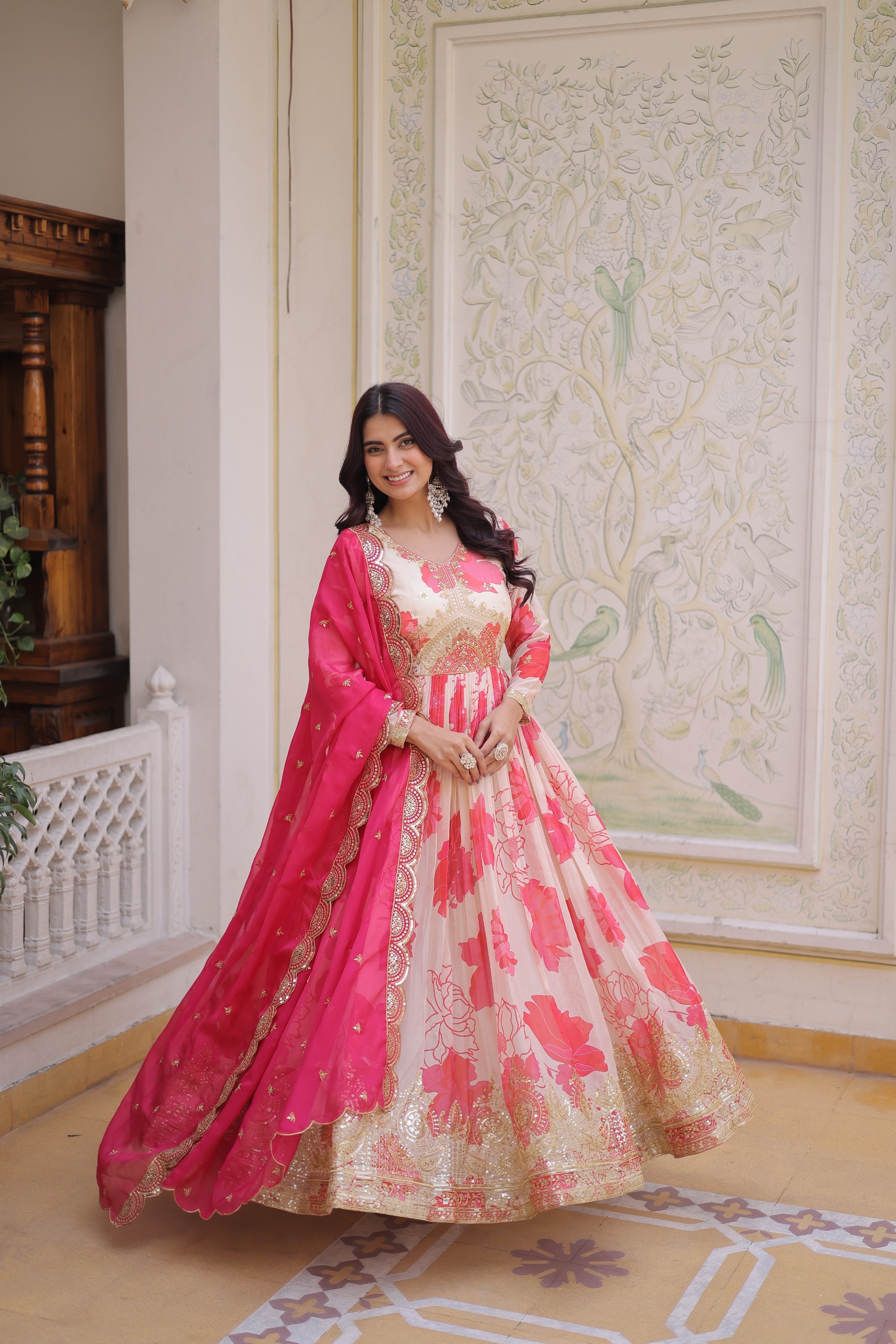 KA 1242 Pink in Russian Silk Embroidery Work & Zari Work Gown . Exclusive Offer ₹2849. Delivery 4-6 Working Days. Shop now. | Gowns, Bollywood Gowns, Creative Gowns, Designer Gowns, Embroidered Gowns, Party Wear Gowns