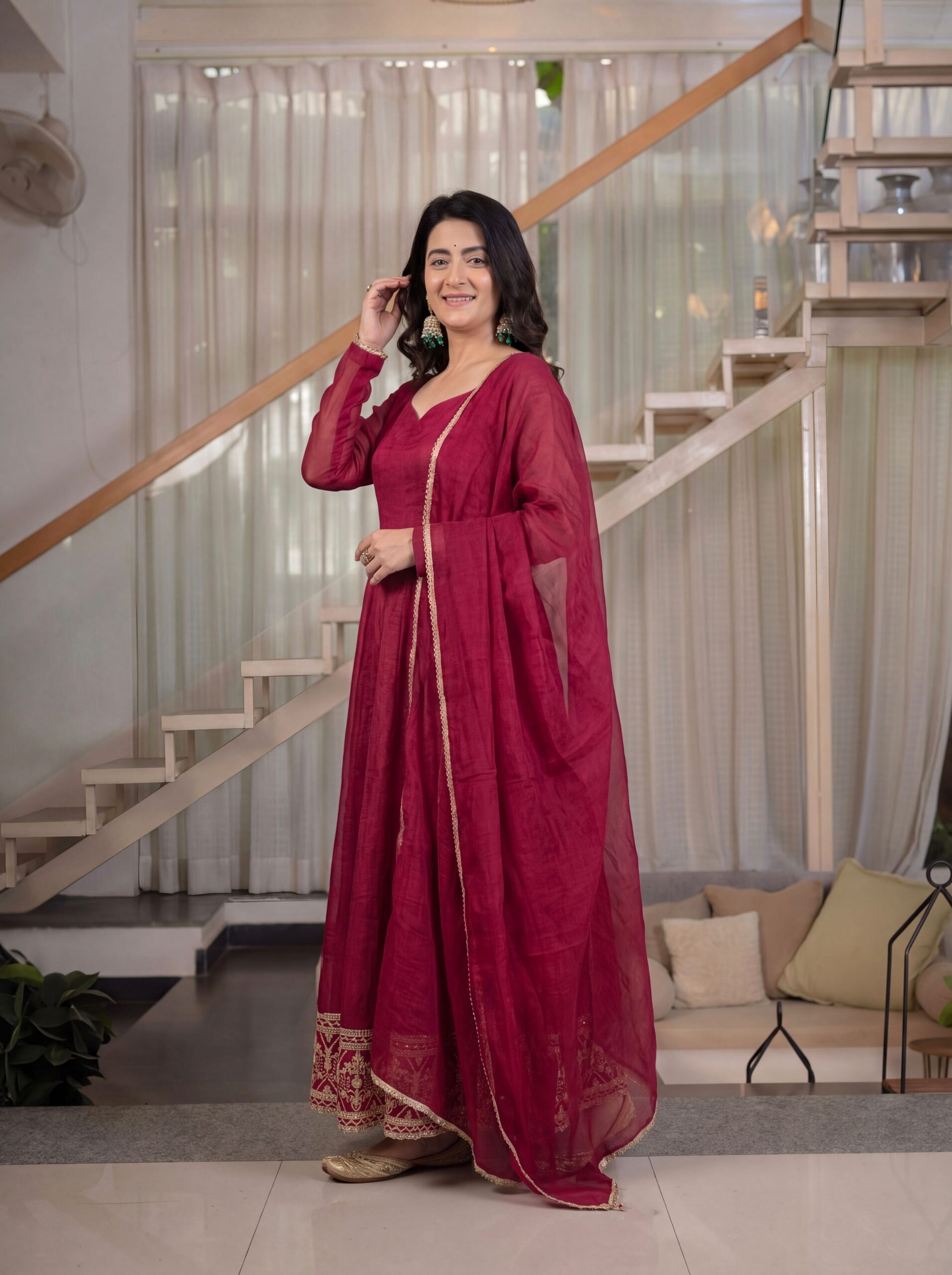 ND 5069 Red Embroidery Work & Sequins Work Salwar Suit in Peach Crunchy Silk. Festive Deal ₹2349. Delivery 4-6 Working Days. Shop now. | Anarkali Suits, Bollywood Anarkali, Creative-Anarkali, Designer Anarkali, Embroidered Anarkali, Party Wear Anarkali