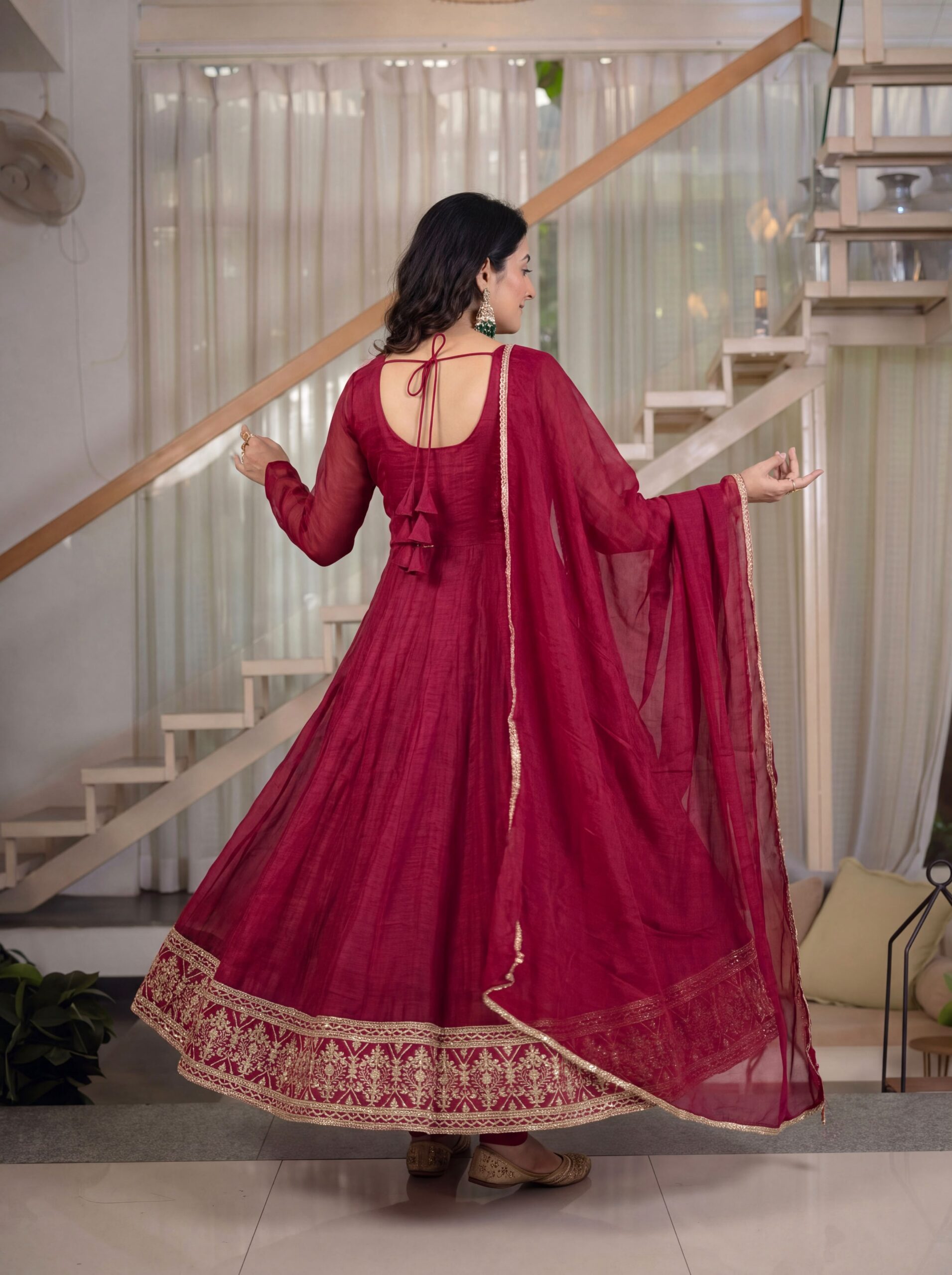 ND 5069 Red Embroidery Work & Sequins Work Salwar Suit in Peach Crunchy Silk. Festive Deal ₹2349. Delivery 4-6 Working Days. Shop now. | Anarkali Suits, Bollywood Anarkali, Creative-Anarkali, Designer Anarkali, Embroidered Anarkali, Party Wear Anarkali