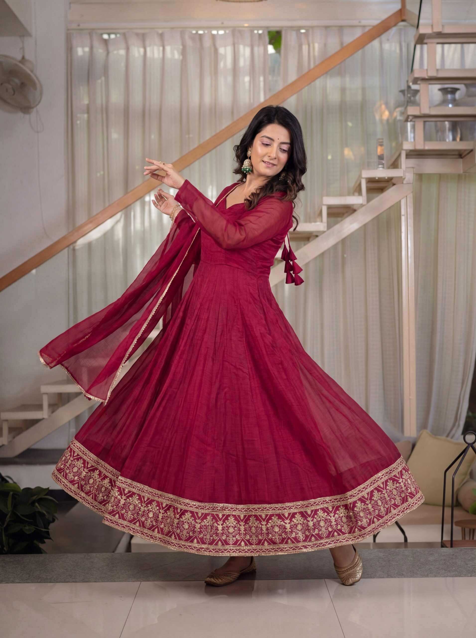 ND 5069 Red Embroidery Work & Sequins Work Salwar Suit in Peach Crunchy Silk. Festive Deal ₹2349. Delivery 4-6 Working Days. Shop now. | Anarkali Suits, Bollywood Anarkali, Creative-Anarkali, Designer Anarkali, Embroidered Anarkali, Party Wear Anarkali