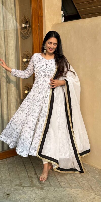 MD 3087 White NC Vichitra Salwar Suit with Sequins Work & Embroidery Work. Available at ₹2849 only. Delivery 4-6 Working Days. Shop now. | Anarkali Suits, Bollywood Anarkali, Creative-Anarkali, Designer Anarkali, Embroidered Anarkali, Party Wear Anarkali, Salwar suit