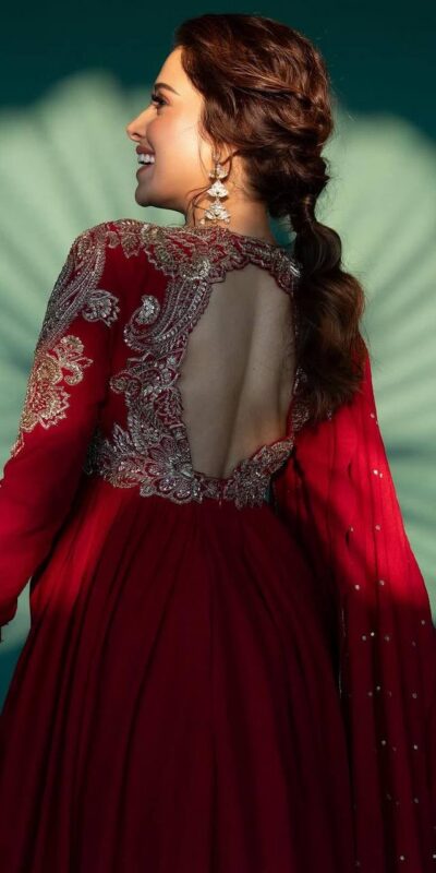 ST 1109 Red Chinon Gown. Perfect for Wedding, Party, Mehendi, Eid, Housewarming – Best Price ₹2149. Delivery 4-6 Working Days. Shop now. | Gowns, Bollywood Gowns, Creative Gowns, Designer Gowns, Embroidered Gowns, Party Wear Gowns