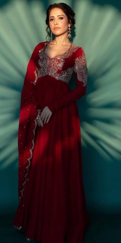 ST 1109 Red Chinon Gown. Perfect for Wedding, Party, Mehendi, Eid, Housewarming – Best Price ₹2149. Delivery 4-6 Working Days. Shop now. | Gowns, Bollywood Gowns, Creative Gowns, Designer Gowns, Embroidered Gowns, Party Wear Gowns