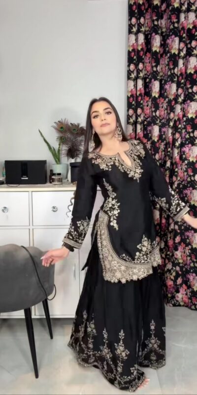 NF 1236 Black Chinon Silk Salwar Suit with Embroidery Work & Sequins Work. Get it for ₹2349. Delivery 4-6 Working Days. Shop now. | Jump Suits, Salwar suit, Casual Suits, Creative suits, Designer Suits, Palazzo Suits, Party Wear Suits, Patiala Suits, Straight Suits