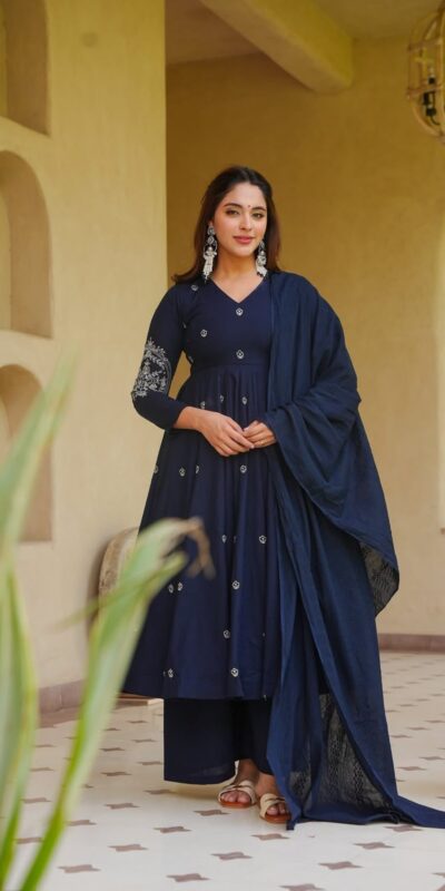 NF 1288 Navy Blue Colour Roman Silk Salwar Suit with Embroidery Work. Best Price ₹2399. Delivery 4-6 Working Days. Online Shop now. | Anarkali Suits, Bollywood Anarkali, Creative-Anarkali, Designer Anarkali, Embroidered Anarkali, Party Wear Anarkali