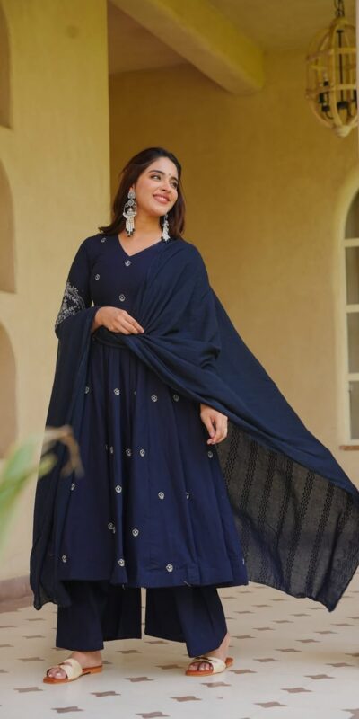 NF 1288 Navy Blue Colour Roman Silk Salwar Suit with Embroidery Work. Best Price ₹2399. Delivery 4-6 Working Days. Online Shop now. | Anarkali Suits, Bollywood Anarkali, Creative-Anarkali, Designer Anarkali, Embroidered Anarkali, Party Wear Anarkali