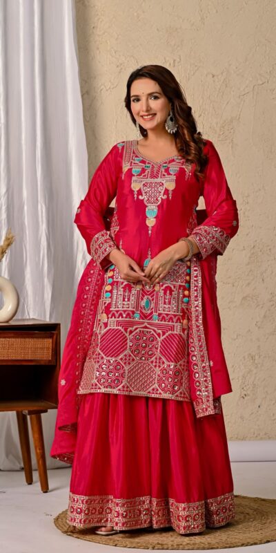 ND 5047 Red Chinon Silk Salwar Suit with Embroidery Work & Sequins Work. Get it for ₹2399. Delivery 4-6 Working Days. Shop now. | Jump Suits, Salwar suit, Casual Suits, Creative suits, Designer Suits, Palazzo Suits, Party Wear Suits, Patiala Suits, Straight Suits
