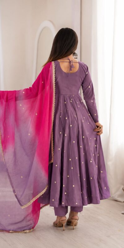 ZF 5023 Lavender Roman Silk Gown with Mirror Work & Embroidery Work. Special Price ₹2099. Delivery 4-6 Working Days. Shop now. | Gowns, Bollywood Gowns, Creative Gowns, Designer Gowns, Embroidered Gowns, Party Wear Gowns