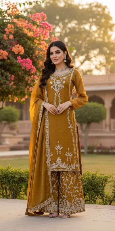 KD 1579 Mustered Zimmy Silk Salwar Suit Perfect for Wedding, Party, Karwa Chauth, Haldi, Eid – . Special Price ₹2099. Delivery 4-6 Working Days. Shop no | Jump Suits, Salwar suit, Casual Suits, Creative suits, Designer Suits, Palazzo Suits, Party Wear Suits, Patiala Suits, Straight Suits
