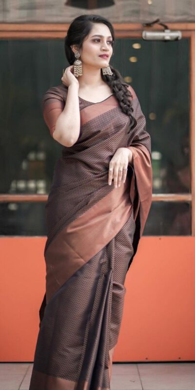 KP 3094 Brown Soft Lichi Jacquard Work Saree for Wedding, Party, Cultural Events, Traditional Day, Pooja . Grab it for ₹1549. Delivery 4-6 Working Day | Sarees, Bollywood Sarees, Creative Sarees, Designer Sarees, Embroidered Sarees, Ethnic Saree, Modern Digital sarees, Party Wear Sarees