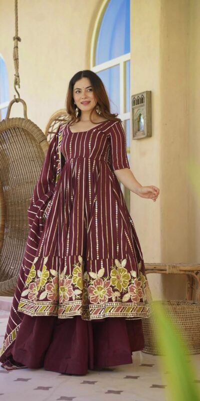 MF 533 Maroon Faux Georgette Salwar Suit with Lace Work & Digital Print. Introductory Price ₹2399. Delivery 4-6 Working Days. Shop now. | Anarkali Suits, Bollywood Anarkali, Creative-Anarkali, Designer Anarkali, Embroidered Anarkali, Party Wear Anarkali