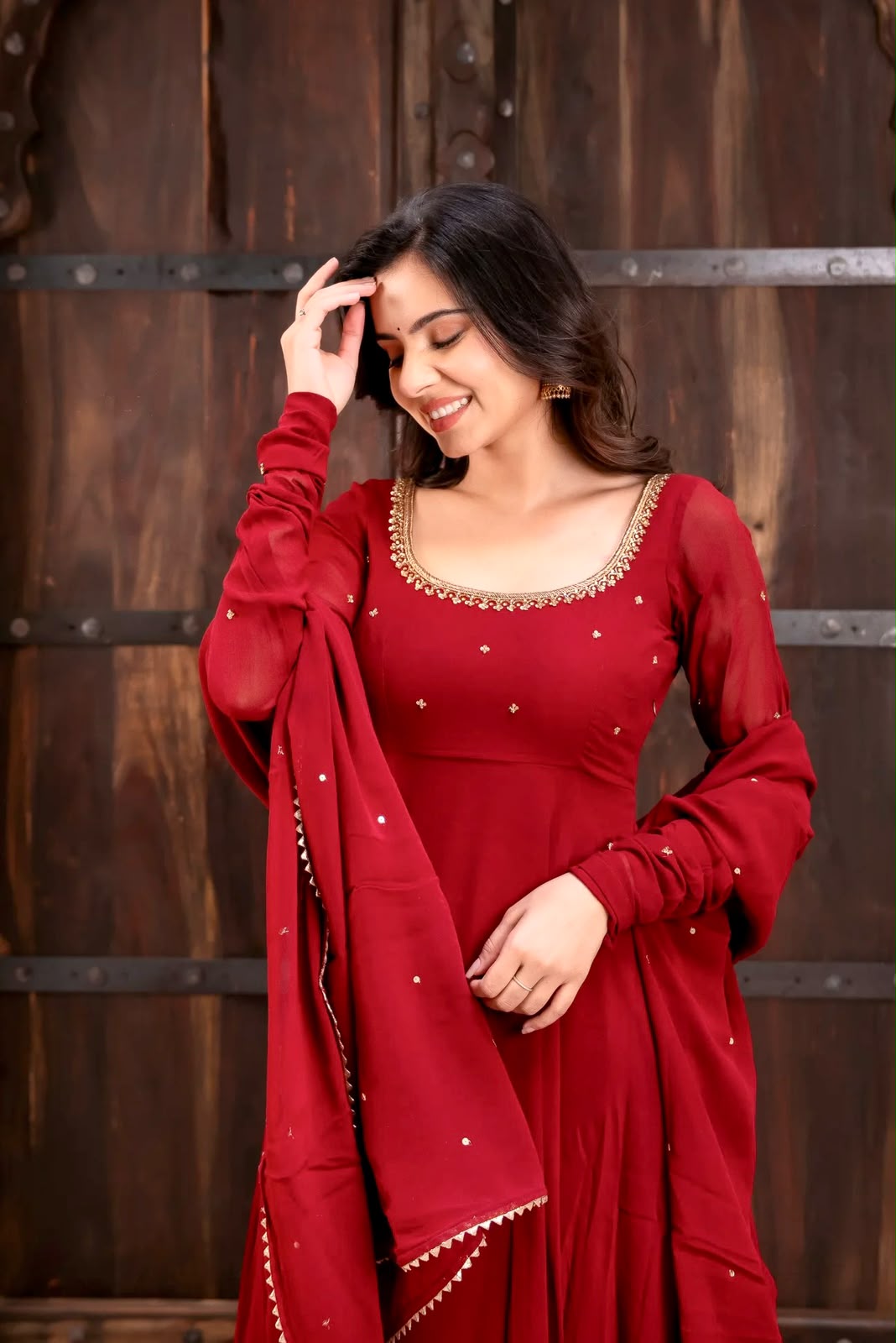 KD 1653 Red Faux Georgette Salwar Suit with Lace Work & Digital Print. Introductory Price ₹2349. Delivery 4-6 Working Days. Shop now. | Anarkali Suits, Bollywood Anarkali, Creative-Anarkali, Designer Anarkali, Embroidered Anarkali, Party Wear Anarkali