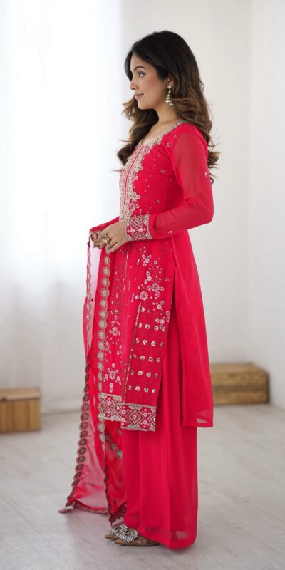 SP 37 Pink Faux Georgette Salwar Suit with Mirror Work & Embroidery Work. Get it for ₹1999. Delivery 4-6 Working Days. Shop now. | Jump Suits, Salwar suit, Casual Suits, Creative suits, Designer Suits, Palazzo Suits, Party Wear Suits, Patiala Suits, Straight Suits