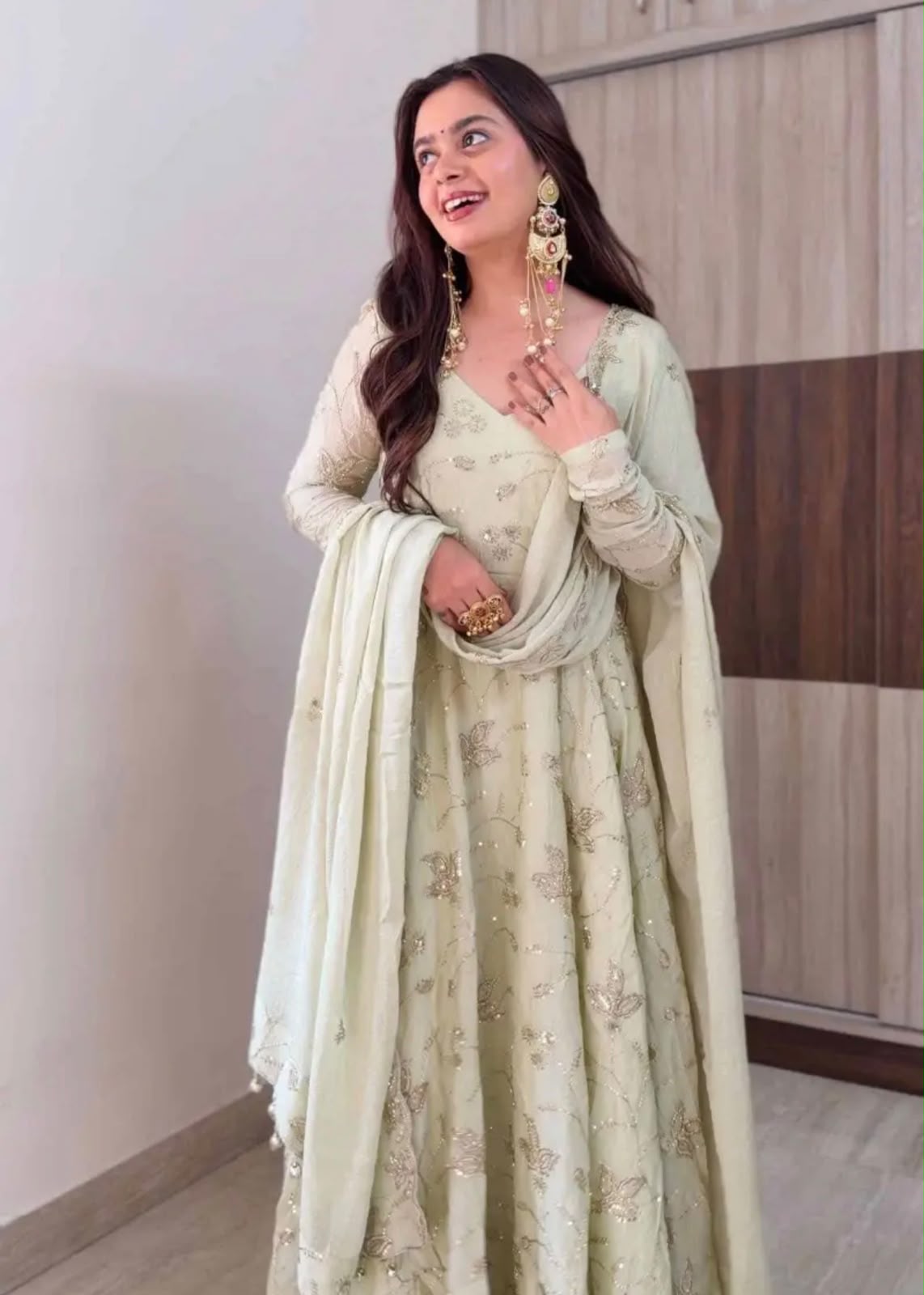 SRK 5374 Off White Fendy Silk Gown with Embroidery Work & Sequins Work. Special Price ₹2399. Delivery 4-6 Working Days. Shop now. | Gowns, Bollywood Gowns, Creative Gowns, Designer Gowns, Embroidered Gowns, Party Wear Gowns