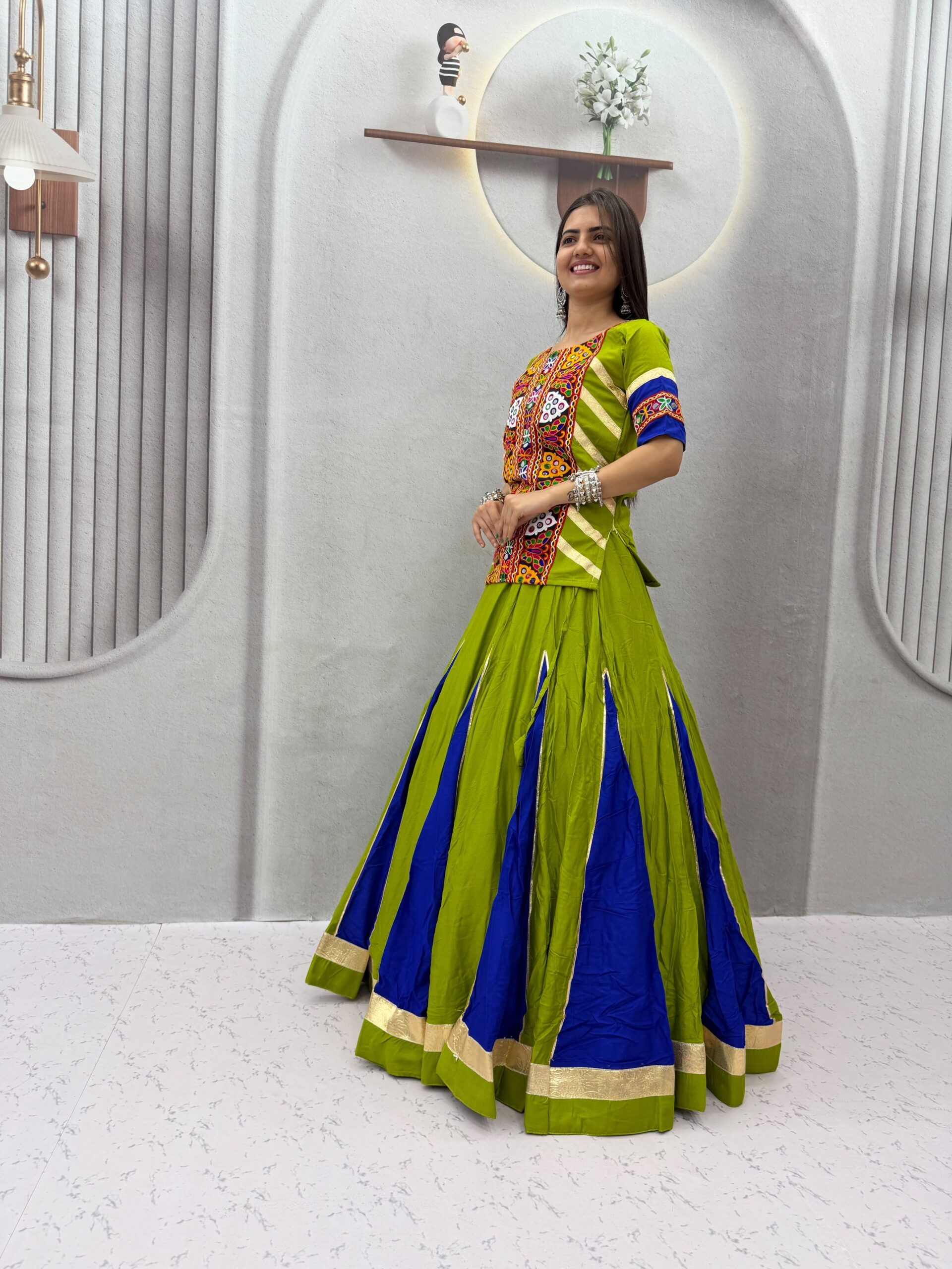 PC 584 Parrot Green in Pure Cotton Mirror Work & Gamthi Work Lehenga Choli . Exclusive Offer ₹2249. Delivery 4-6 Working Days. Shop now. | Lehenga, Bollywood Lehenga, Creative Lehenga, Designer Lehenga, Embroidered Lehenga, Party Wear Lehenga