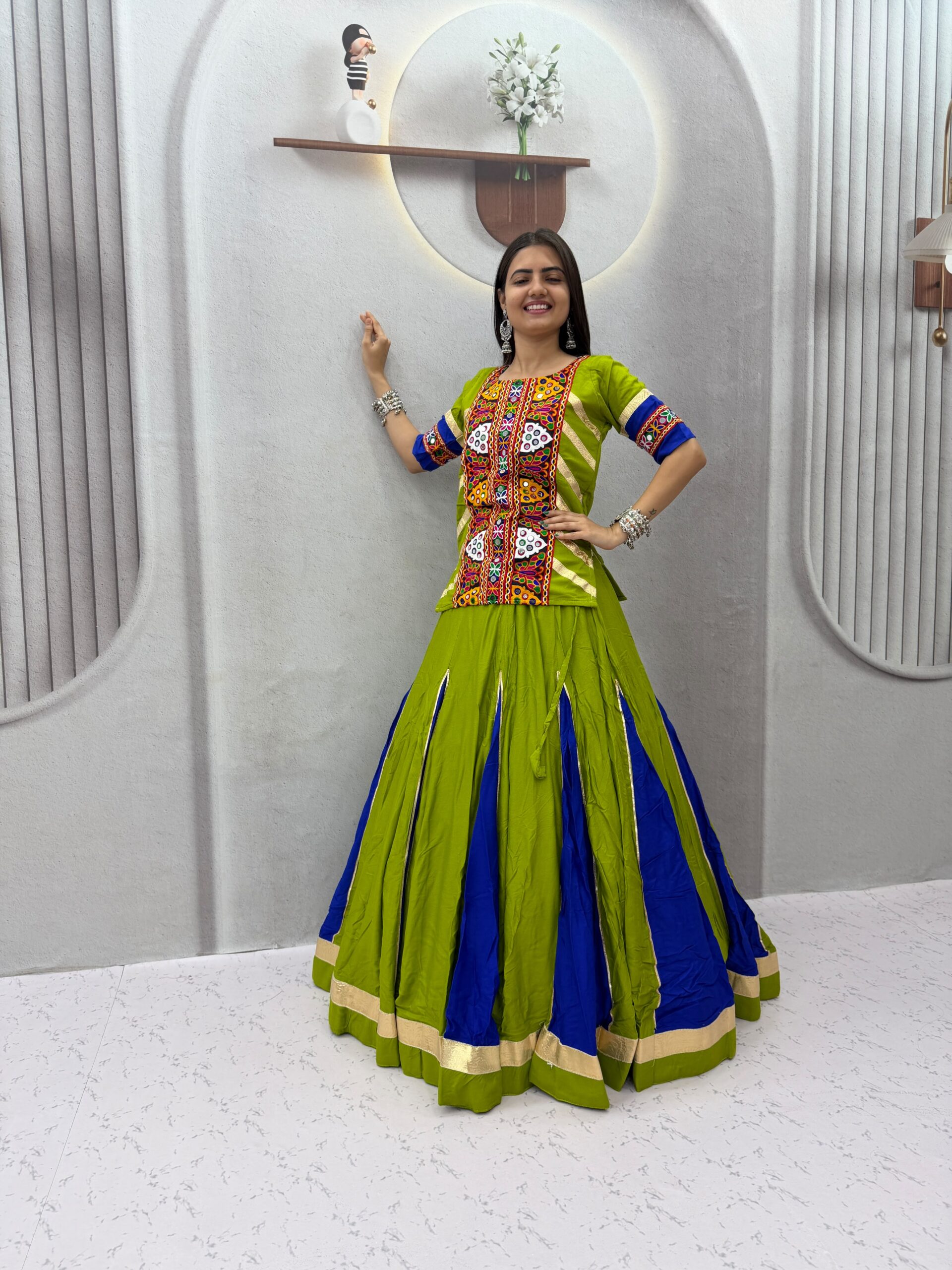 PC 584 Parrot Green in Pure Cotton Mirror Work & Gamthi Work Lehenga Choli . Exclusive Offer ₹2249. Delivery 4-6 Working Days. Shop now. | Lehenga, Bollywood Lehenga, Creative Lehenga, Designer Lehenga, Embroidered Lehenga, Party Wear Lehenga